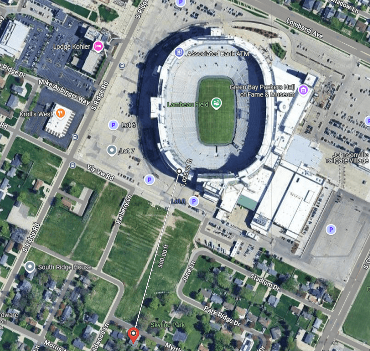 Distance to Lambeau Field